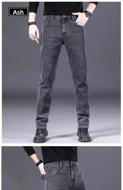 Fashionable Casual Men's Jeans Slim Straight Long Pants Versatile Spring Autumn Winter New Style High Waist Trousers.