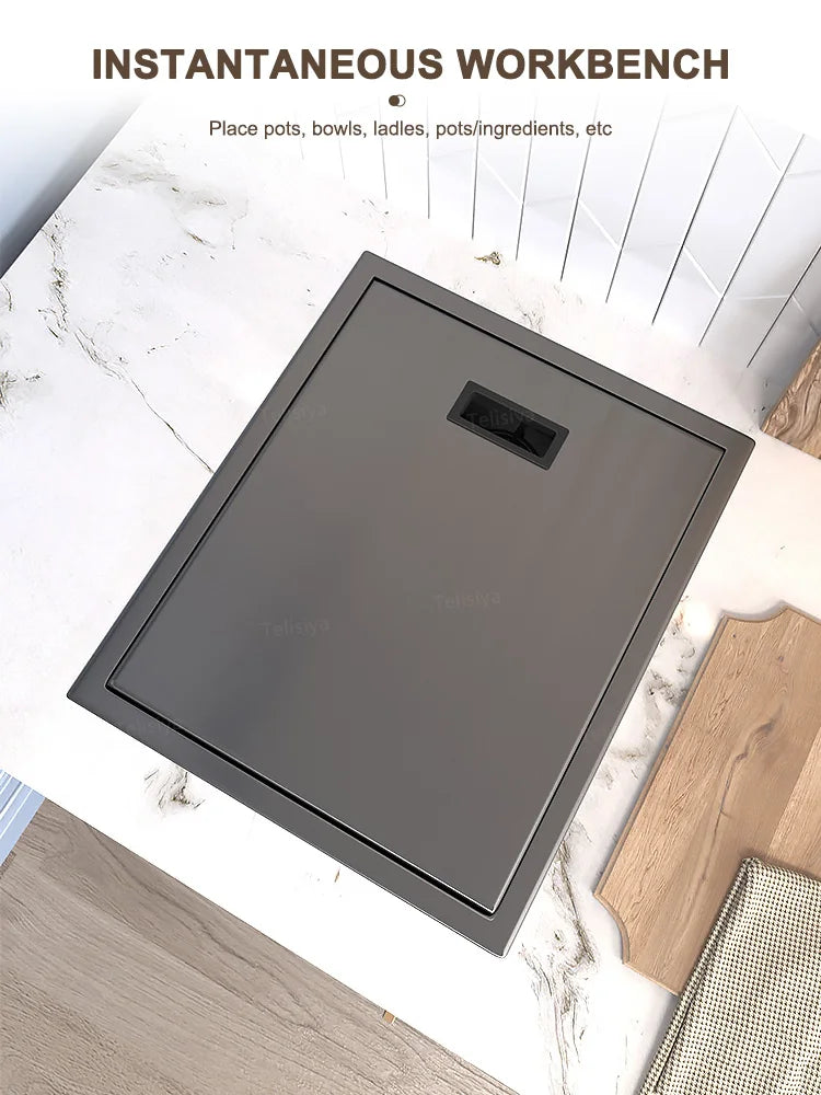 Versteckte Waschbecken aus Edelstahl, Küchenspüle, Bar, kleiner Einzelschlitz mit Deckel, Waschbecken, Balkon, Garten, Wohnmobil