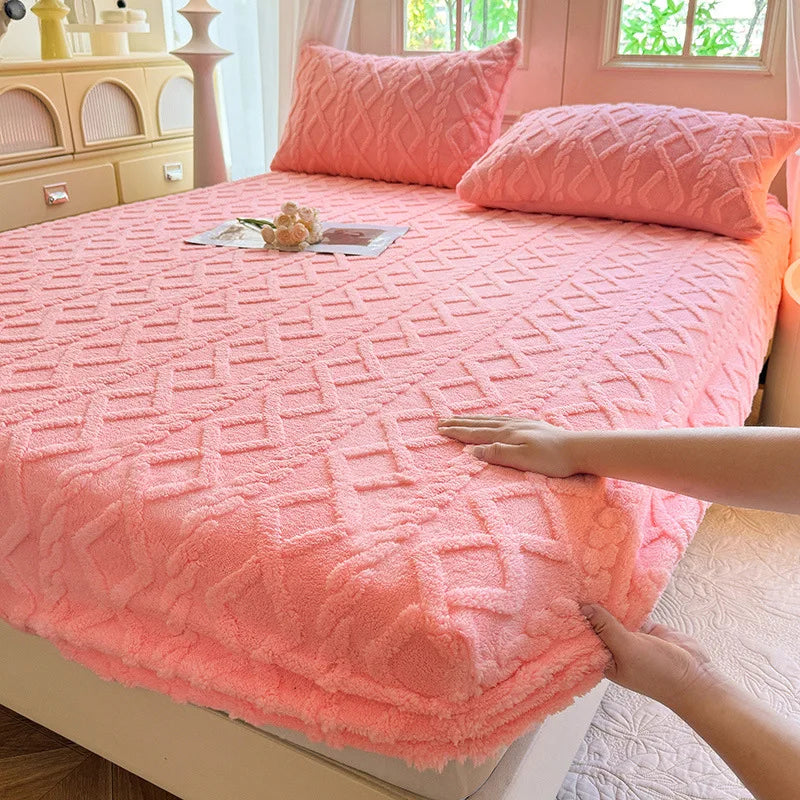 Flannel Fleece Bed Sheet for Winter Warm Sabanas Cama Matrimonial Coral Fleece Fluffy Fitted Sheets For Double Beds Sheets 3 Pc