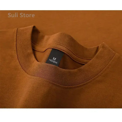 600g Heavy-duty Cotton Short Sleeved T-shirt for Men's Fashion Pure Cotton Thickened Short Sleeved Half Sleeved Tee.