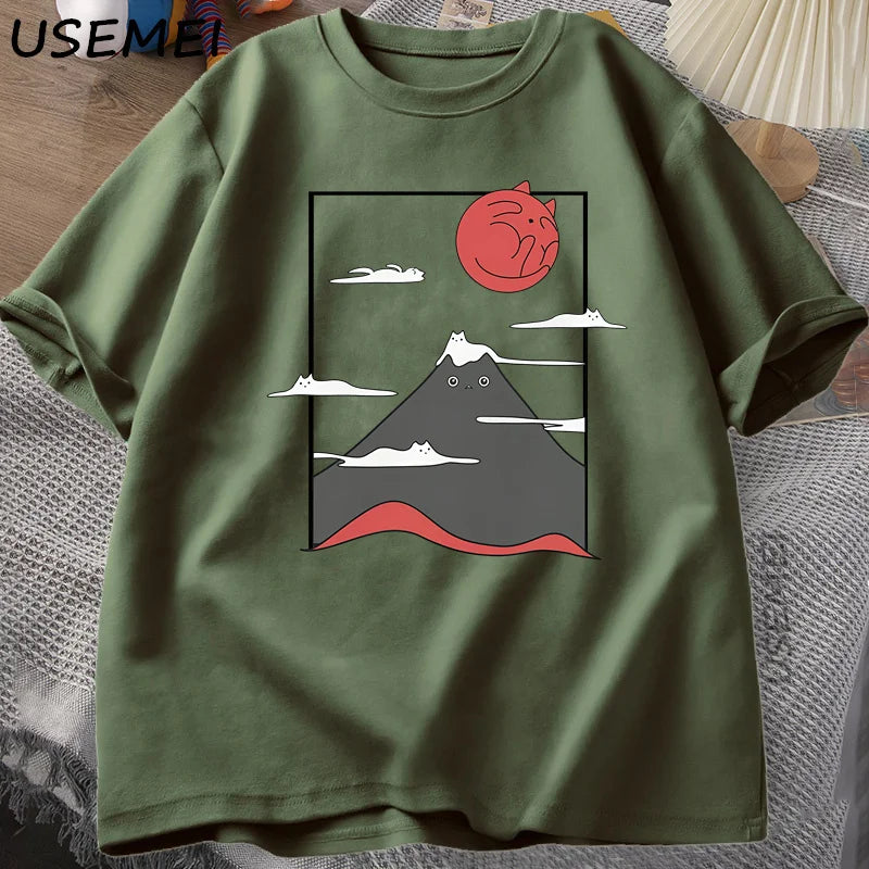 Funny Cat Graphic T Shirts Japanese Cat Graphic Tee Cotton Printed Short Sleeve Tees Men Women Harajuku Hight Qualty Clothes.