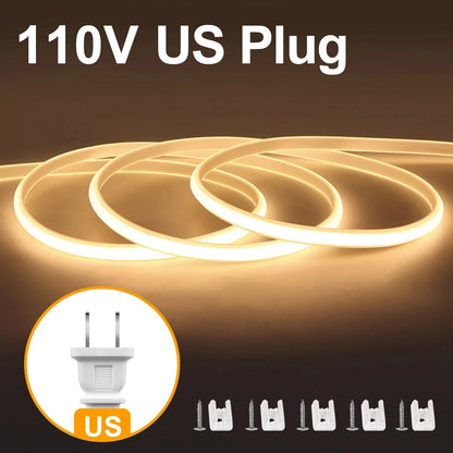 35M 30M 10M 5M 3M 110V 220V Super Helle COB LED Streifen mit Schalter FOB LED Band Band EU UNS Stecker Neon Lichter Für Outdoor Garten