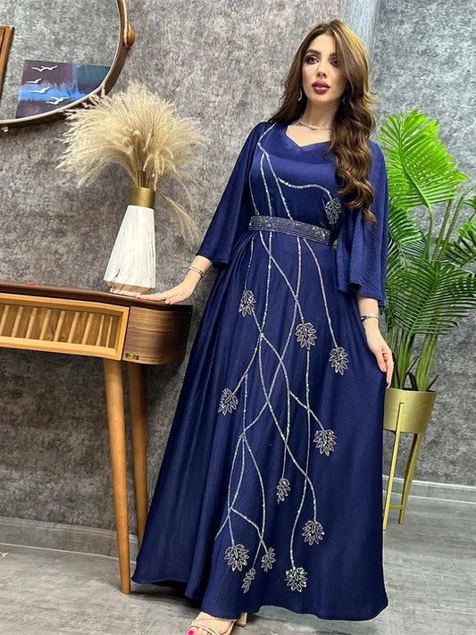 Türkei Muslimischen Kleid Frauen Abaya Diamant Spitze-up Party Kleider Marokkanischen Kaftan Ensemble Femme Musulmane Hijab Vestidos