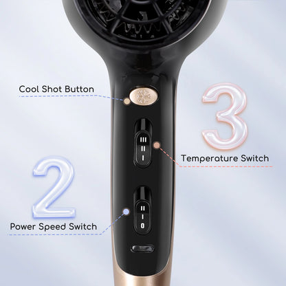 Aigostar Lora Professional Hair Dryer 2400 W Hair Dryer for Hair Ions 2 Speed and 3 Settings Cooling Button Hair Dryer.