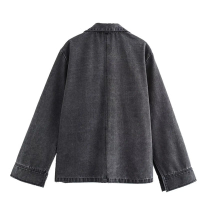 2024 Autumn Jeans Sets Women Turn-down Collar Casual Top Fashion High Waist Streetwear Female Denim Pant Two Piece Set.