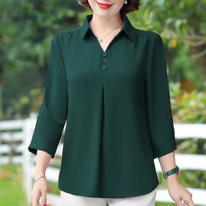 1pcs Woman Summer Solid Blouses Shirt Lady Thin Pullover Shirt Female Casual Half Sleeve Turn-down Collar Loose Top Mom Clothing.