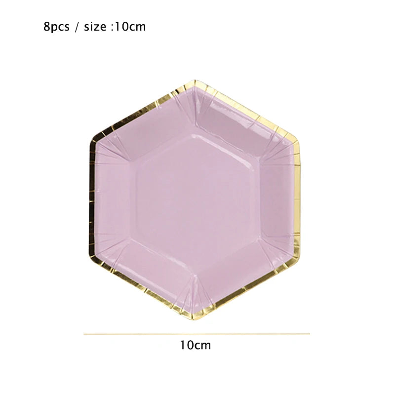 Purple Gold Party Paper Cup Plate Straw For Birthday Carnival Kids Favors Wedding Decor Disposable Tableware Party Supplies