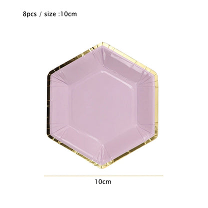 Purple Gold Party Paper Cup Plate Straw For Birthday Carnival Kids Favors Wedding Decor Disposable Tableware Party Supplies