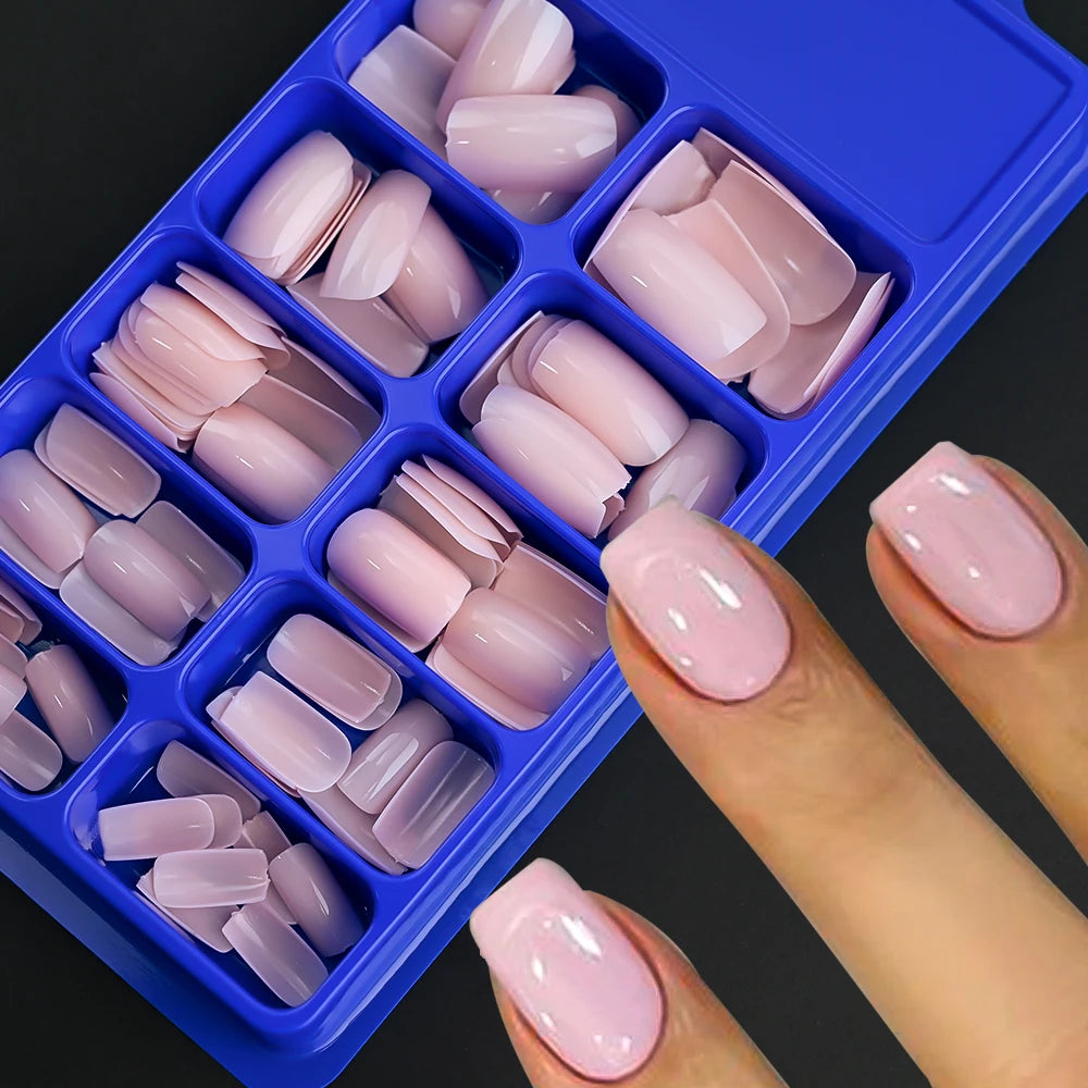100Pcs Light Pink Press on Nails Short Medium Square Wearable Fake Nails Tips 10 sizes Full Cover False Nails Finger Decoration.