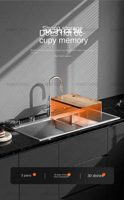 Original-Finish, spülmaschinenkompatibles SUS304-Edelstahl-Küchenspüle mit großer Einzelschüssel und Unterbau