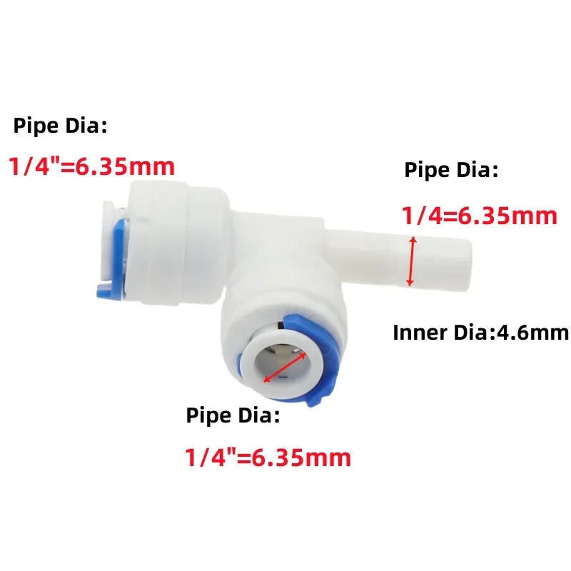 5Pcs RO Water Plastic Pipe Fitting Tee T-type 1/4" 3/8" Hose OD To 1/4" 3/8" Hardplug Reverse Osmosis System Quick Connector