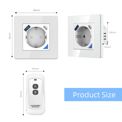 Alice Zigbee Tuya Smart EU-Wandsteckdose mit PD 20 W Typ C und einem Dual-USB-Schnellladegerät mit Power-Überwachungs-Glasplattenpanel.