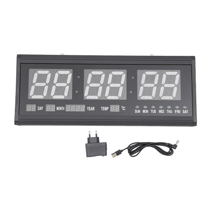 220 V große LED-Digital-Wanduhr, Zeit, Temperatur, Datum, Woche, Anzeige, automatischer Dimmer, leuchtende, leise Tischuhr, Wanduhr, 48 x 19 cm