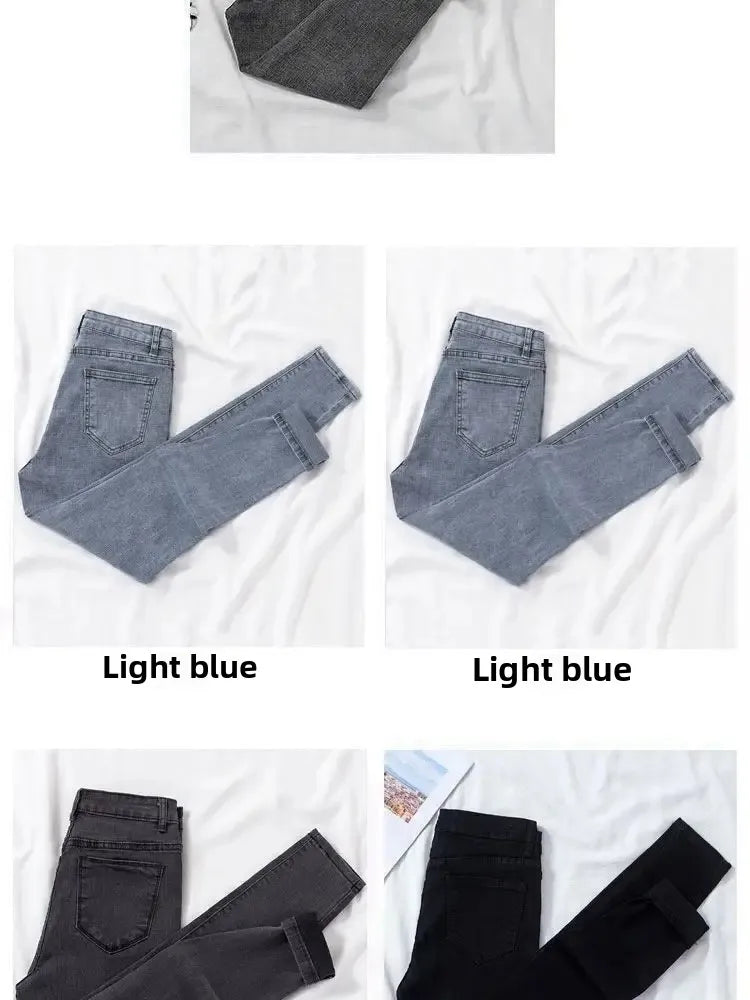 Women's High Waist Elastic Stretchy Jeans Hot Sale Of The Season Autumn New Style Versatile Slimming Pencil Thin Nine Point Pant.
