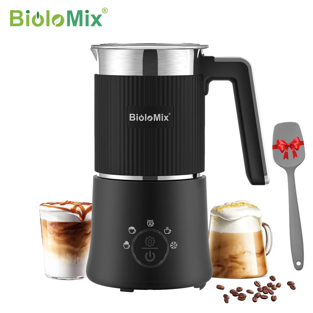 BioloMix Detachable Milk Frother and Steamer,5-in-1 Automatic Hot/Cold Foam and Hot Chocolate Maker,Dishwasher Safe.
