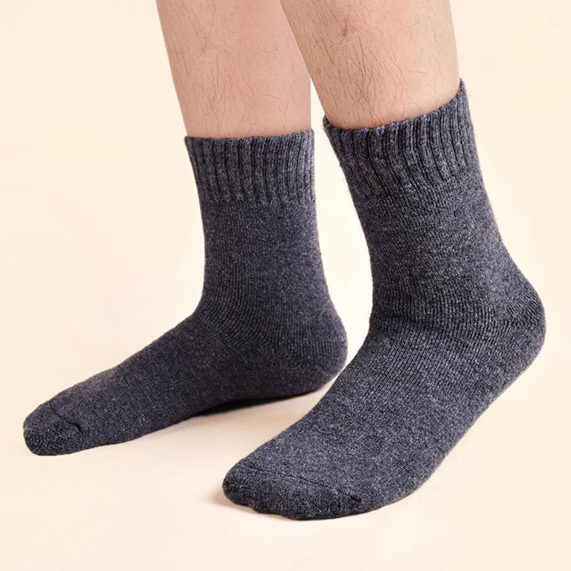 6 Pairs Winter Wool Socks Male Men's Socks Super Thicker Solid Socks Merino Plush Women's Socks Against Cold Snow Terry Socks.