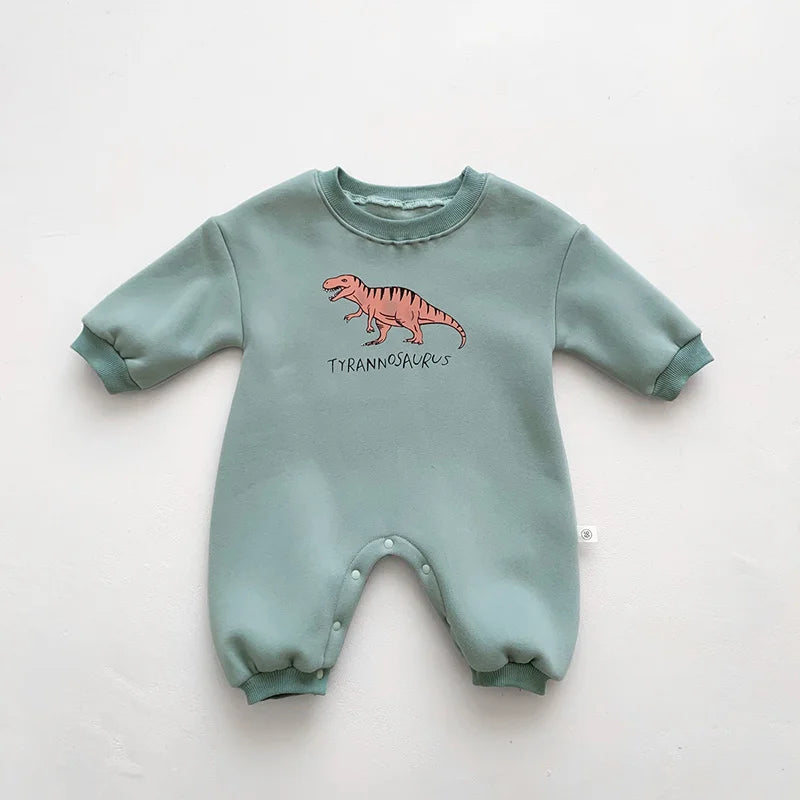 Neuankömmling Cartoon Dino Print Baby Neugeborenen Stram pler Säuglings mädchen Overalls Langarm Jungen Kleidung ein Stück.