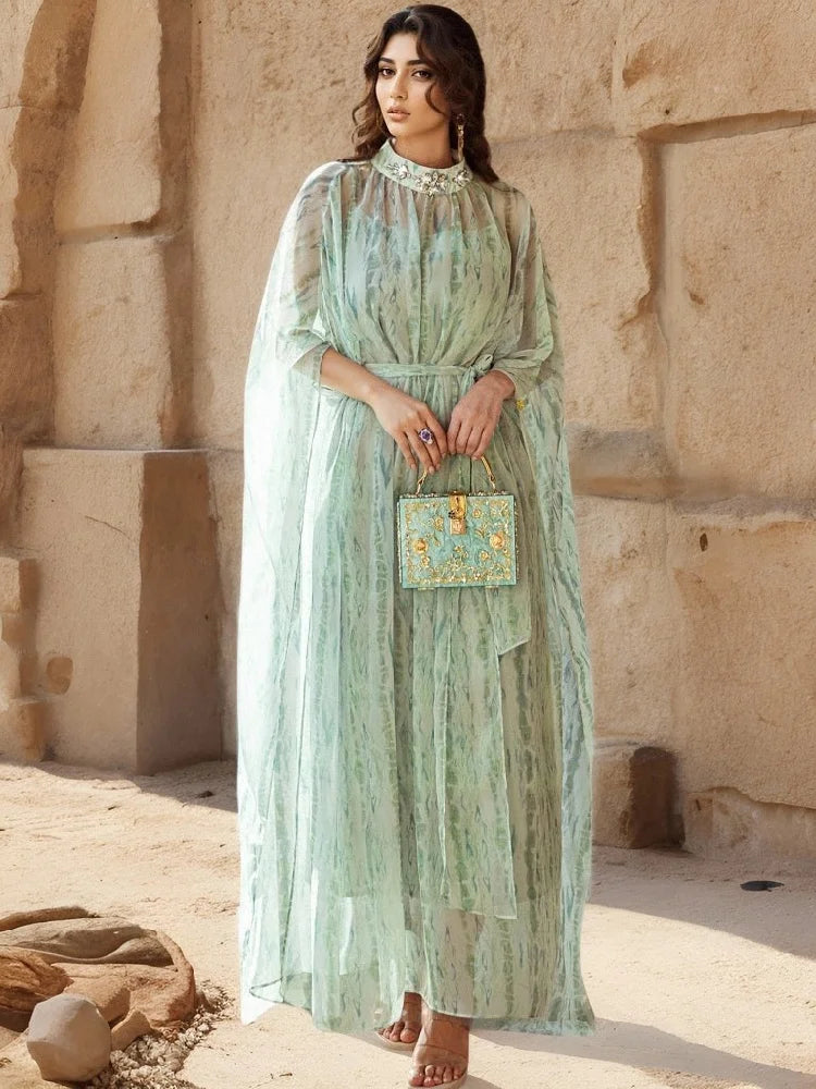 Chiffon 2 Piece Abaya Damen Dubai Muslim Evening African Dresses For Women Set Islam Clothing Kebaya Kaftan Robe Musulmane Femme.