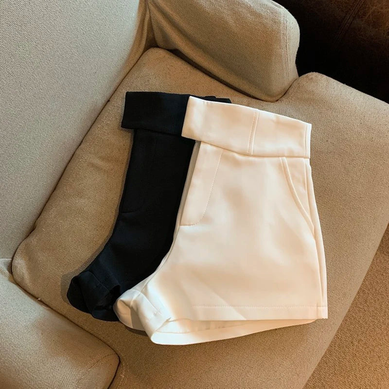 MEXZT Y2K Streetwear Black Shorts Women Elegant High Waist White A Line Wide Leg Suit Short Sexy Club Slim Hot Short Pants New.