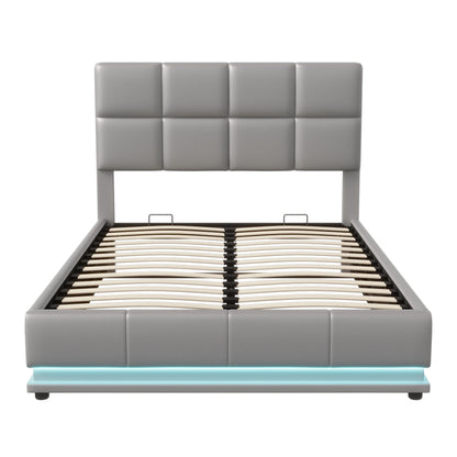 Anajqaqia Polsterbettgestell mit LED-Beleuchtung, 140 x 200 cm, mit hydraulischem Stauraum, Grau