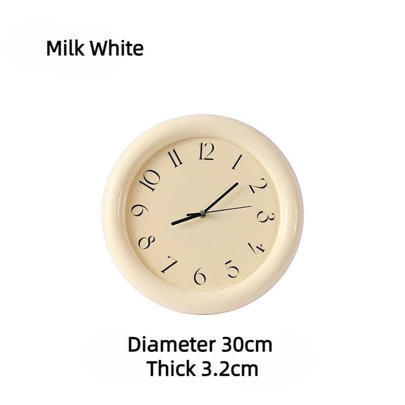 【 Epeiushome】 ins nordische minimalist ische Creme japanische Retro-Stil mollige runde Wanduhr