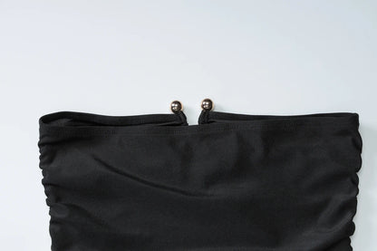 Dulzura ärmelloses, trägerloses, plissiertes Maxikleid mit Knopf, sexy, elegantes langes Kleid für Damen, Party, Club, Büro, Frühling und Sommer.