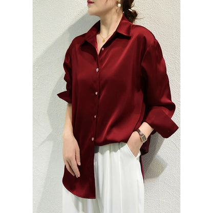 Luxury Satin Finish Shirts And Blouses For Women Clothes Casual Top OL Long Sleeve Single Breasted Elegant French Solid Blouses.
