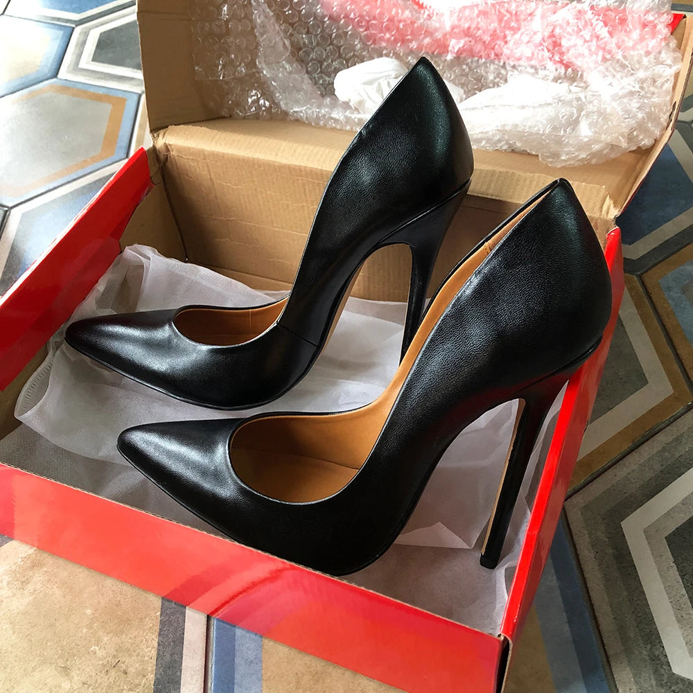 Tikicup Plus Size 40-48 Solid Black 15cm Extremely High Heel Pointy Toe Stiletto Pumps Slip On Crossdress Gragon Queen Shoes.