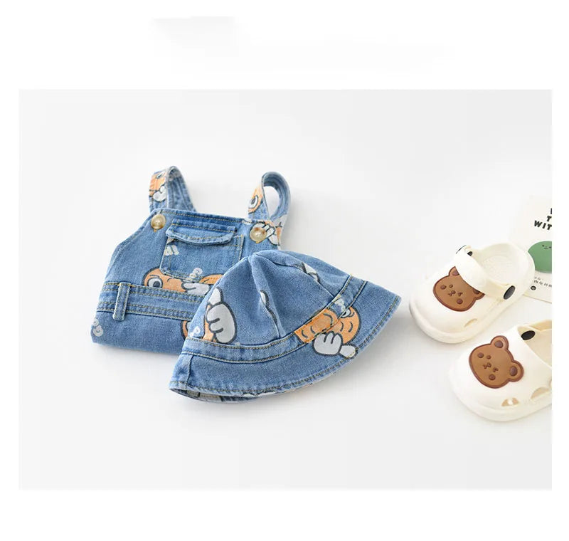 2 Stück Sommer Kinder Baby Denim Bodysuit und Mützen Anzüge einteilige Unisex Kleinkind Jungen Mädchen weiche Jeans Kleidung Jeans Sprung anzüge