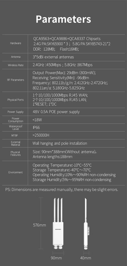 COMFAST AC1200/AC1300 Outdoor AP Router 2.4G/5G Dual Dand Long Range signal Extender Amplifie wireless WiFi Repeater waterproof.