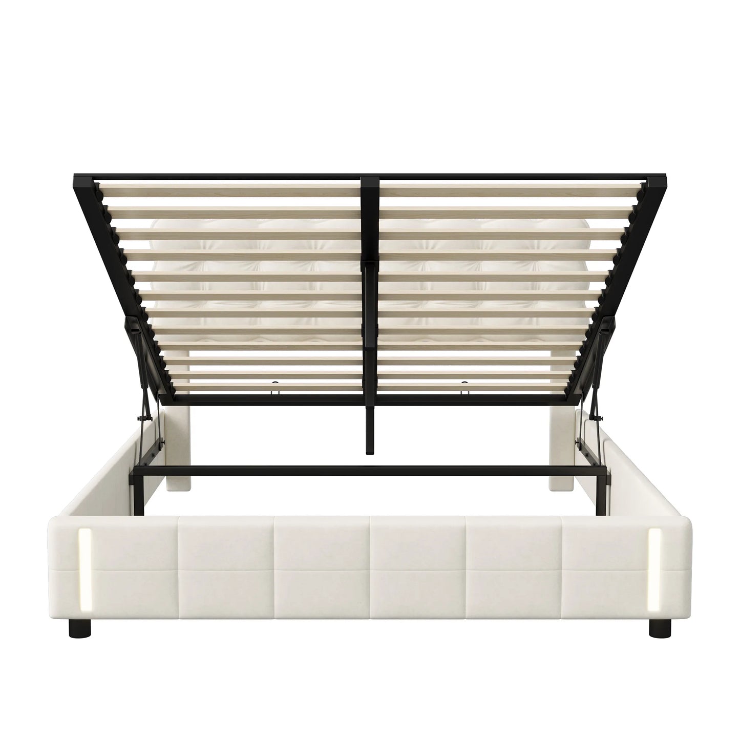 Lazyspace Polsterbett mit Kopfteil, hydraulisches Bett mit Stauraum und LED, für Jugendliche, Erwachsene, Samt, ohne Matratze, 160 x 200 cm