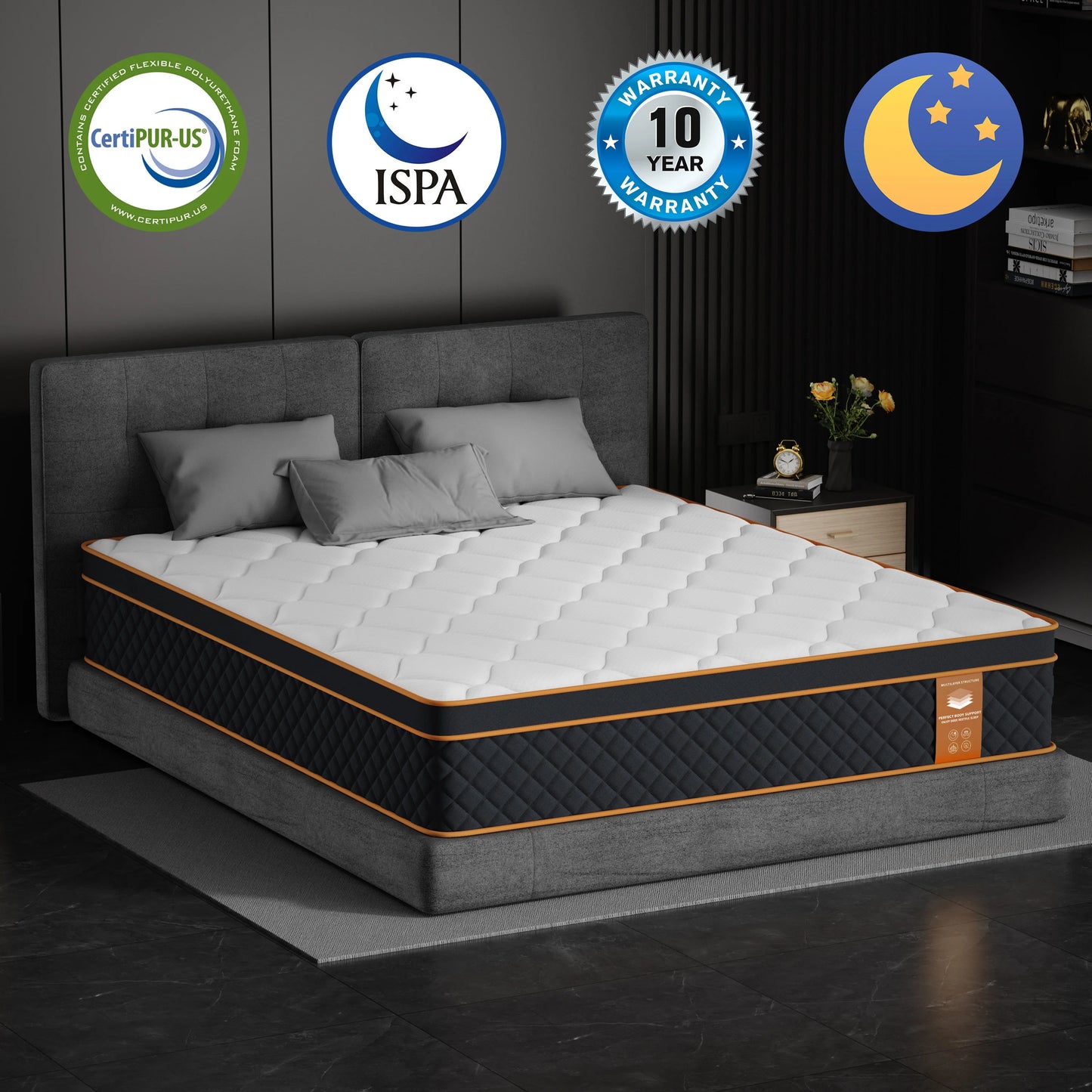 SKSBTF Memory-Schaum-Matratze, 25 cm dick, Taschenfederkernmatratze, Hybrid, atmungsaktiv, Anti-Milben, geräuschlos, Erwachsene, Schlafzonenunterstützung