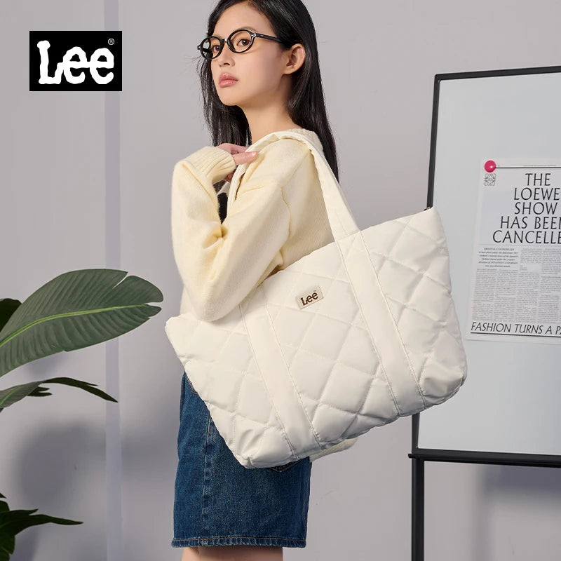 LEE Large Soft Puffer Bag Women Big Size College Students Laptop Book Quilted Tote Bag Lady Down-filled Shopping School Bags.