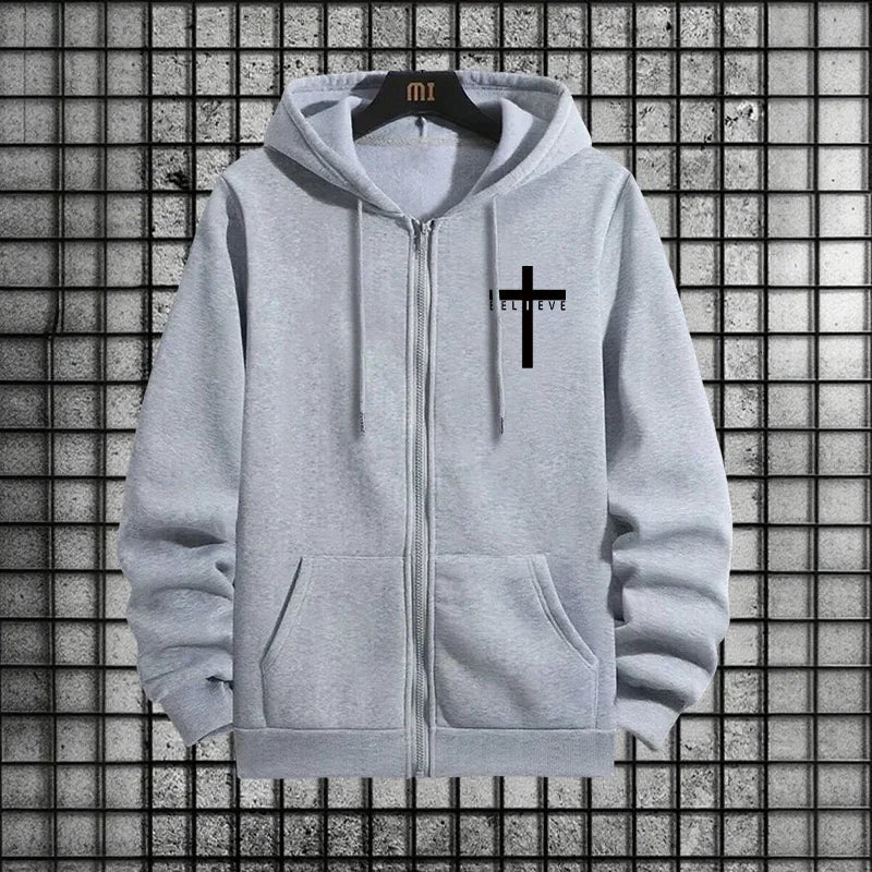Cross of Christ Mens Hip Hop Tracksuit Set 2025 New 2 Piece Outfit Zipper Hoodie Joggers Urban Streetwear Autumn Winter Fashion.