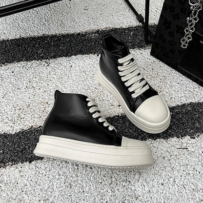 Street Style Ankle Boots for Men Genuine Leather High Top Shoes Fashion Brand Motorcycle Boots Thick Bottom  Male Walking Shoes.