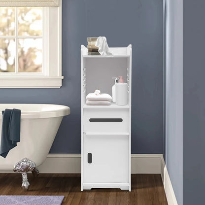 4-stufiger rechteckiger Badezimmerschrank, weißes freistehendes Lagerregal, Mehrzweck-Aufbewahrungsschrank, Badezimmerschrank, 24 x 24 x 80 cm