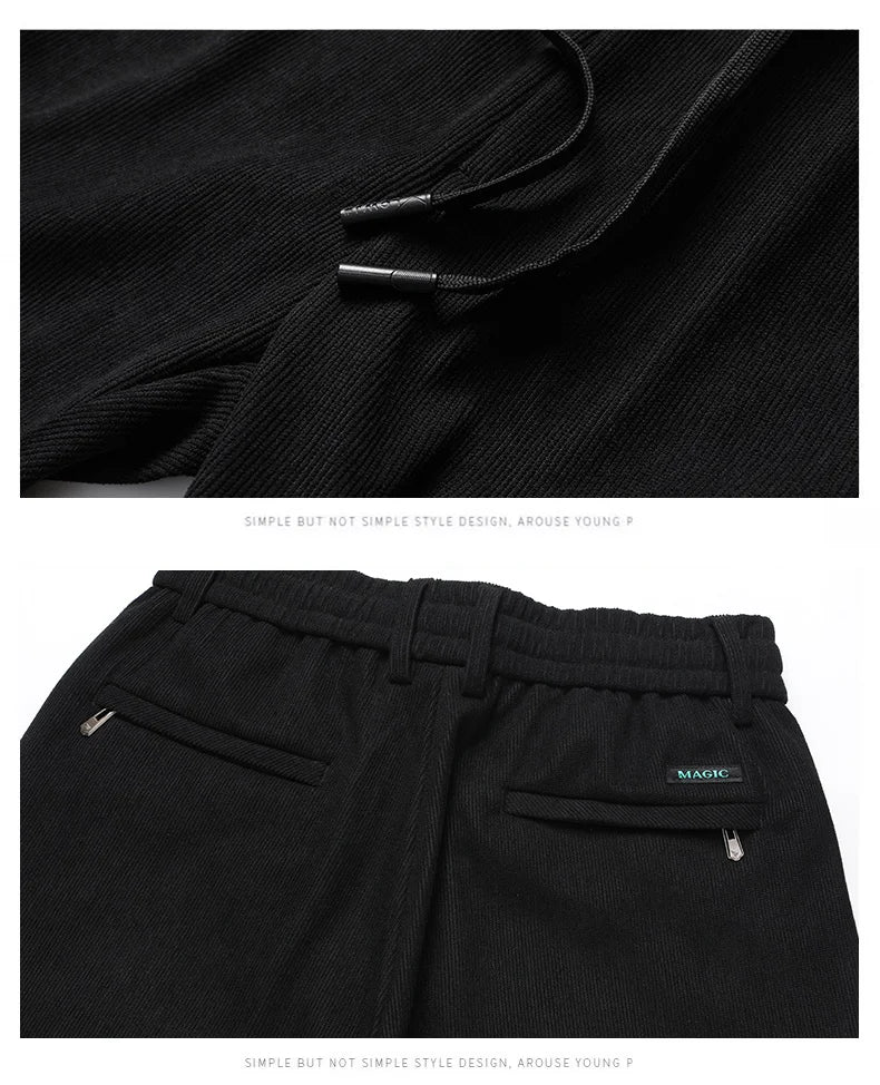 Men's Casual Pants Elastic Waist Sweatpants Autumn Winter Clothes Drawstring Trousers Male Corduroy Warm Large Size Pants.