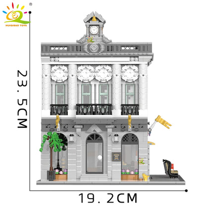 HUIQIBAO Toys MOC City Corner Coffee Shop Architecture Style Street View Micro Building Blocks for Children Construction Bricks.