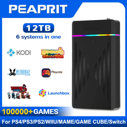 PEAPRIT 12TB Gaming HDD with Hyperspin Launchbox Retrobat Playnite 10K+ Retro Video Games Console for PS3/PS2/PS/Wii/WIIU/SWITCH.