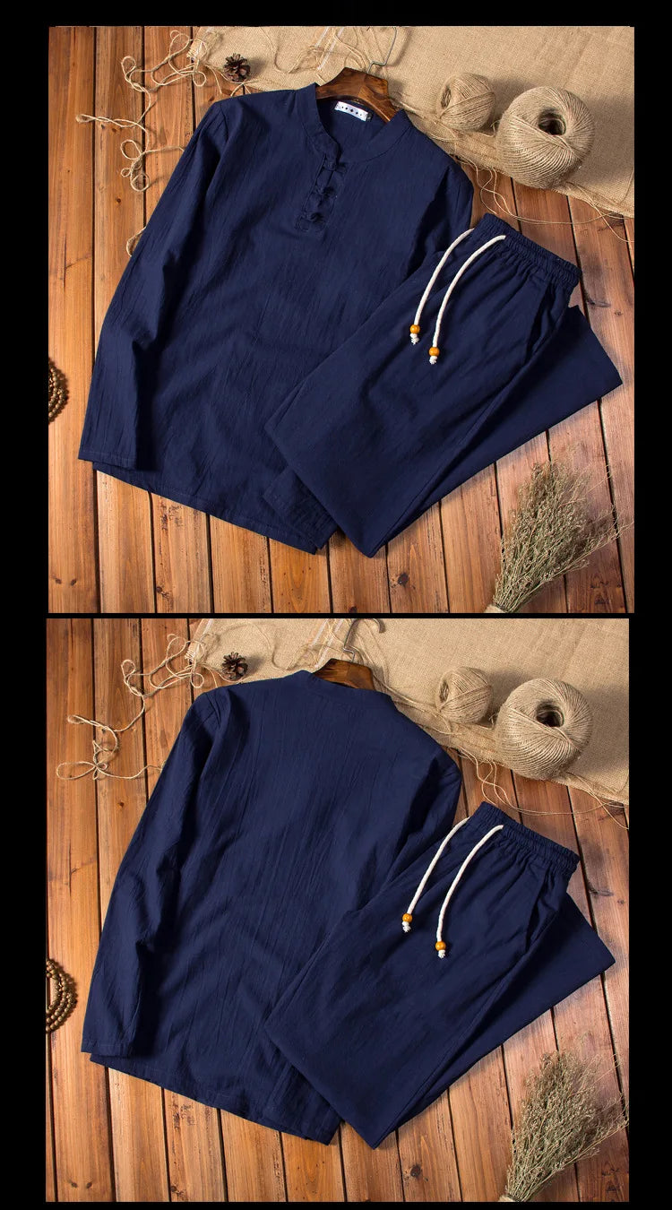 2025 Chinese Style Cotton Linen Casual Suits Spring Autumn Men's Long-sleeved Shirt and Pants Two-pieces Fashion Men Sets M-5XL.