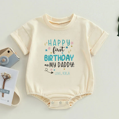 Alles Gute zum ersten Geburtstag als mein Papa, Baby-Strampler, personalisierter Geburtstags-Body, Papa-Geburtstag, Vatertagsgeschenk, süßes Kleinkind-Outfit.