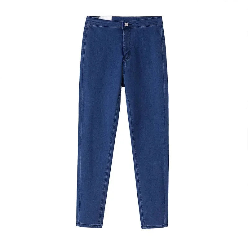 High Waist Slim Fit Stretchy Denim Pants Retro Butt Enhancing Cuff Jeans Black Pencil Pants Fashionable Elastic Trousers.