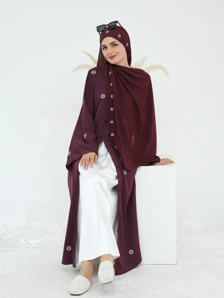 Muslim Women Dubai Abaya Luxury Embroidery With Hijab Long Dress Kimono Cardigan Kaftan Robe Femme Islamic Clothing Kebaya.