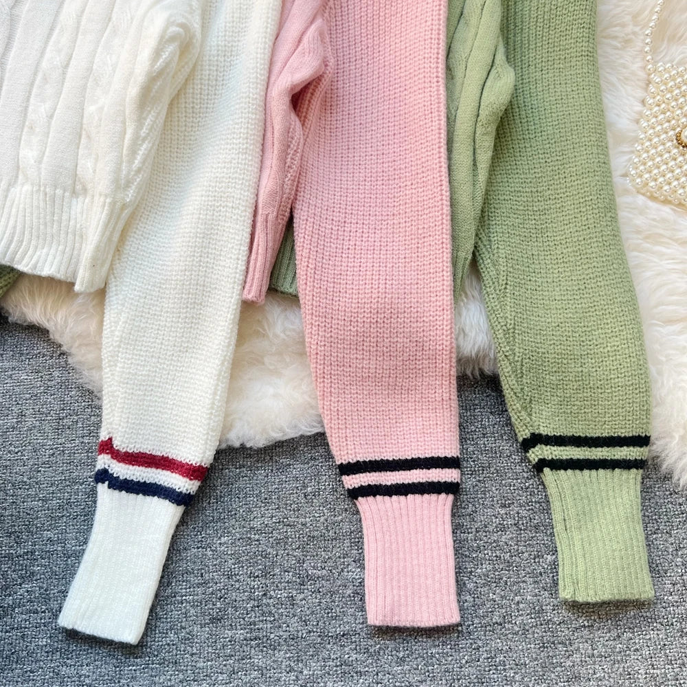 YuooMuoo Chic Fashion Knitted Tops 2025 Autumn Winter Y2K Embroidery Long Sleeve Lady Pullover Sweaters Streetwear Female Shirts.