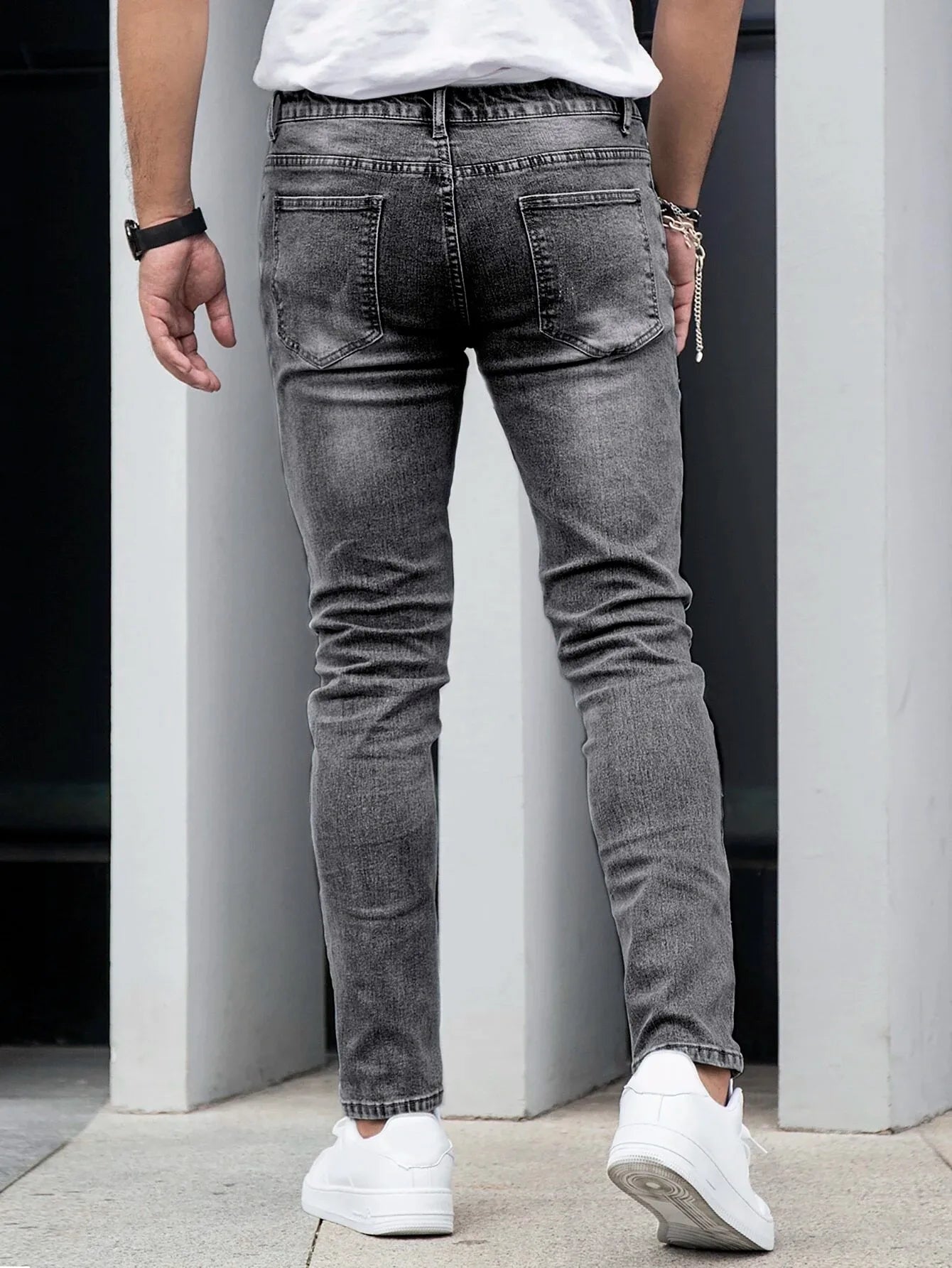 1 Piece of Men's Four-Season Snowflake Washed Fashion Jeans, Stretch Slim Fit Light Gray Dark Black Casual Denim Pants, Normcore and Fashionable, Suitable for Everyday Wear.
