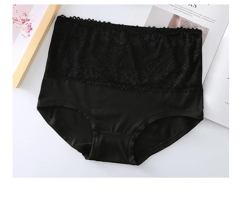 3pcs Women's Panties High Waist Underwear Large Size Fashion Girls Briefs Cow Milk Silk Breathable Lace Panty Female Lingerie