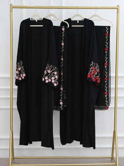 Muslim Women Dubai Abaya luxury embroidery Floral Long Dress Kaftan Flower Ramadan Robe Femme Islam African Dresses Kebaya.
