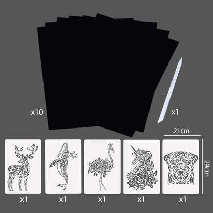 Scratch Art Paper Set 10 Sheets 5 Stencil Templates World Landmarks Animal DIY Kit Creative Painting Craft Magic Toy Kids Gift