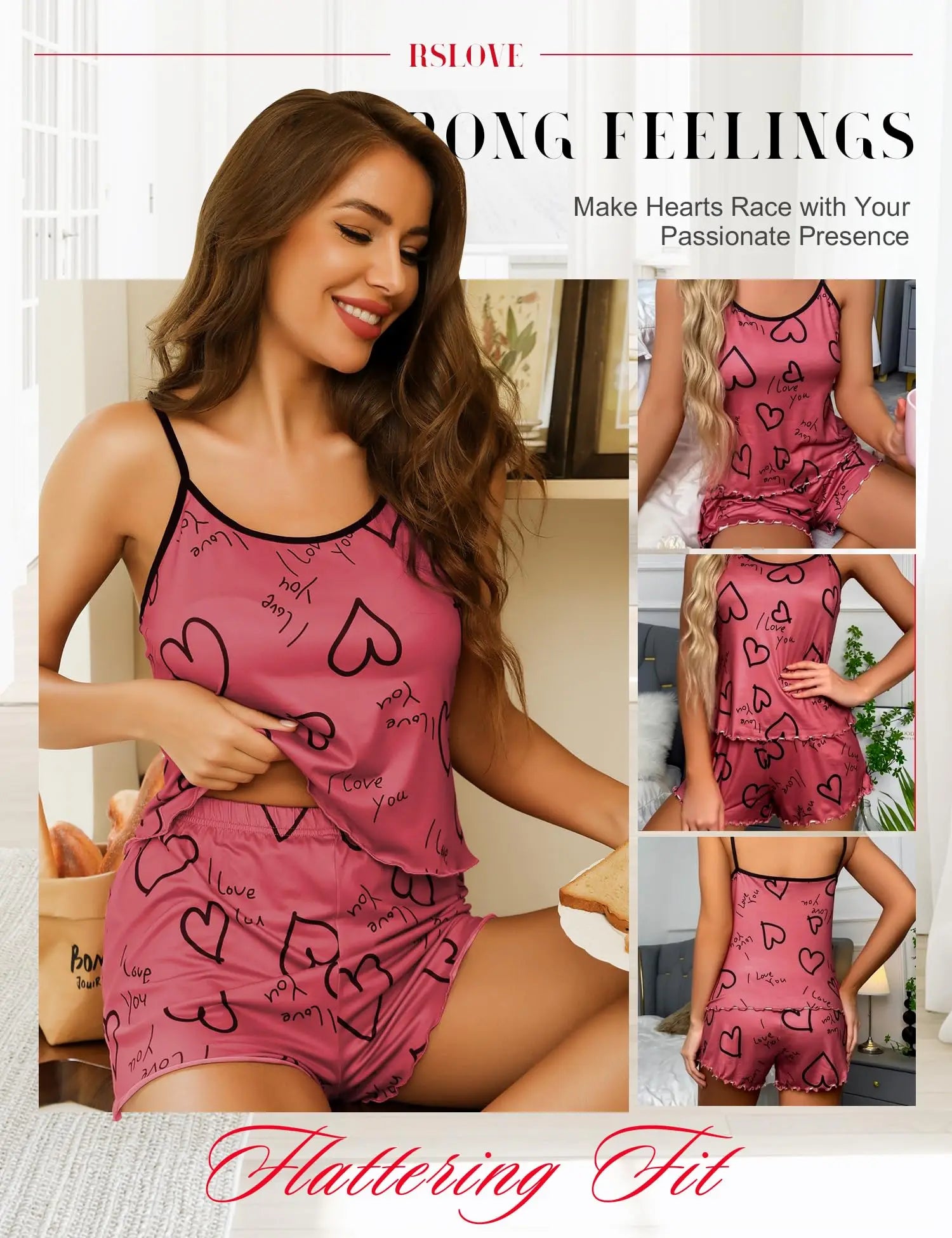 Herzförmiges bedrucktes Pyjama-Set für Damen, sexy Pyjama, Seiden-Plissee-Weste, Shorts-Set, weich und bequem, Heimkleidung, süß und süß.