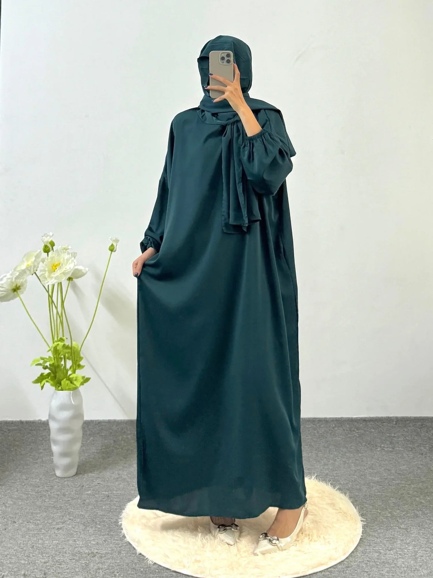 Ramadan Modesty Prayer Dress Women Jilbabs Kaftan Muslim Abayas Dubai Robe Hijab Smocking Sleeve Dresses Islamic Clothing